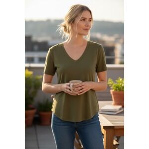 Universal Standard V-Rex Military Olive Green V Neck T-Shirt Top XS‎ NWT